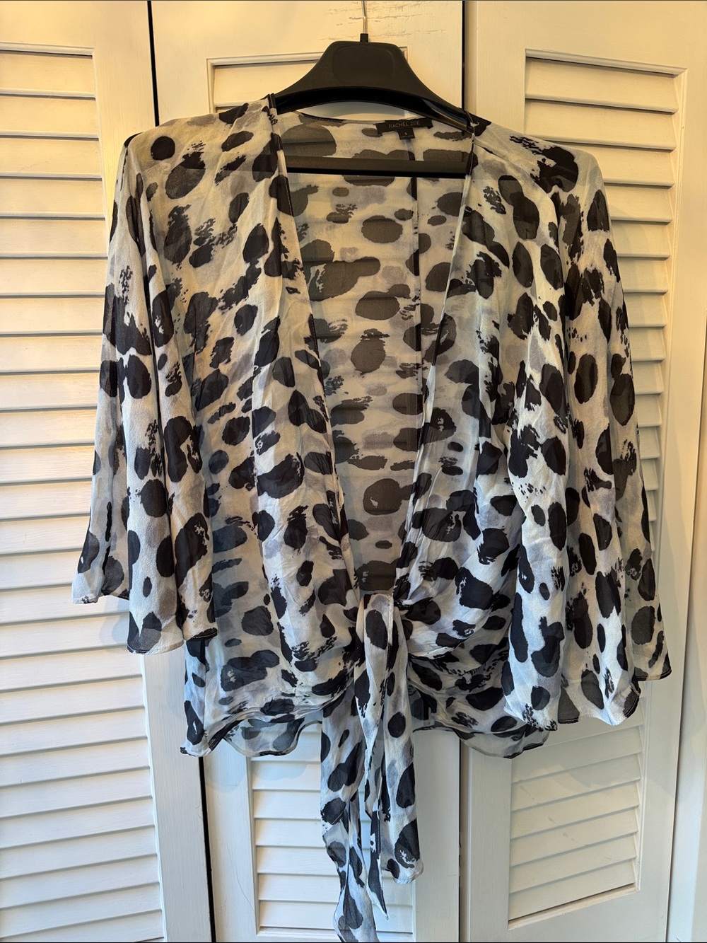 Sheer Tie-Front Animal Print Kimono Jacket - Black & White